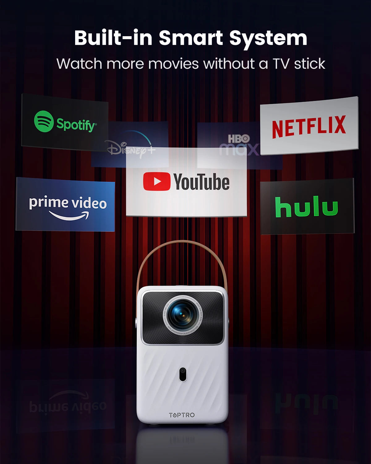TOPTRO projecteur Android 9.0 1080P 380ANSI projecteur Portable 1280*720P Auto Keystone mise au point électrique batterie intégrée Home cinéma