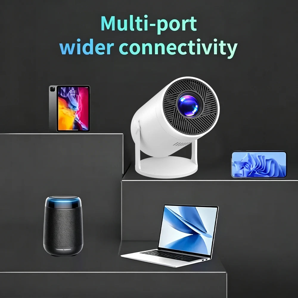Projecteur intelligent portable avec correction automatique de la distorsion trapézoïdale pour une utilisation dans les bureaux, les chambres et les salons 180 °   Projection haute définition rotative, grand écran, visio
