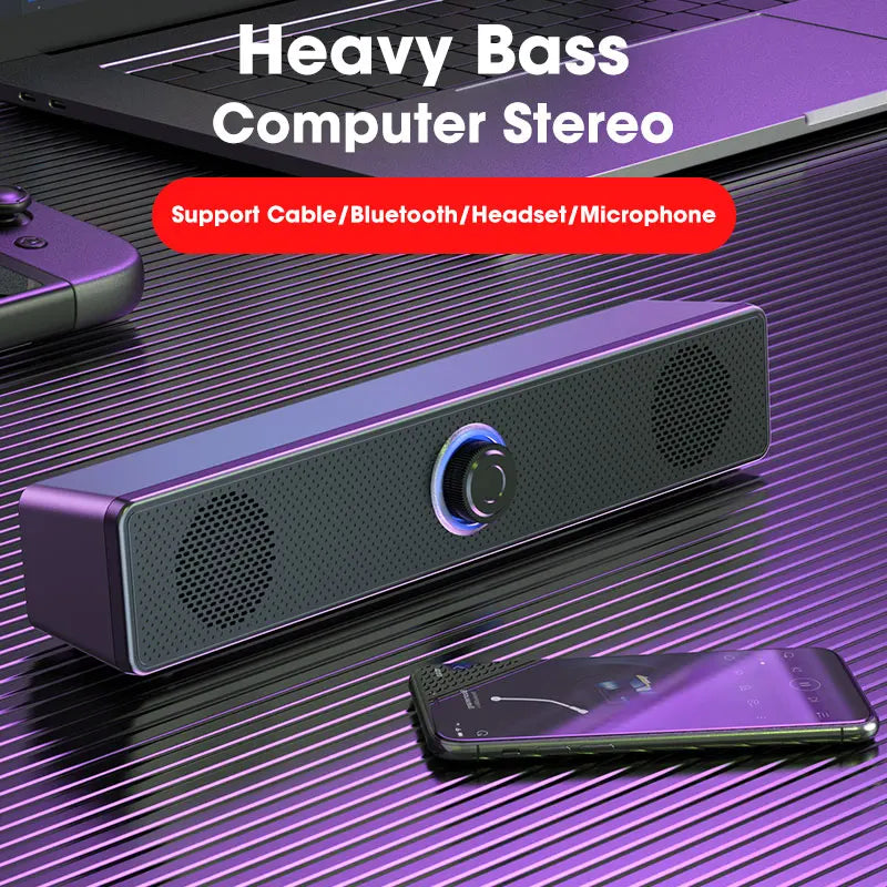 HOMEFISH Barre de son BT5.0, haut-parleur filaire et sans fil double mode, son surround 9D, basses stéréo, anti-interférence pour PC, TV, téléphone, jeux