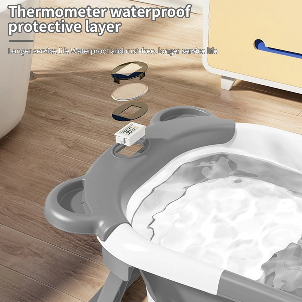 Baignoire pliable pour bébé avec thermomètre, tapis de bain antidérapant, coussin de soutien, baignoire de douche portable pour nouveau-né de 0 à 15 mois, piscine de bain de voyage