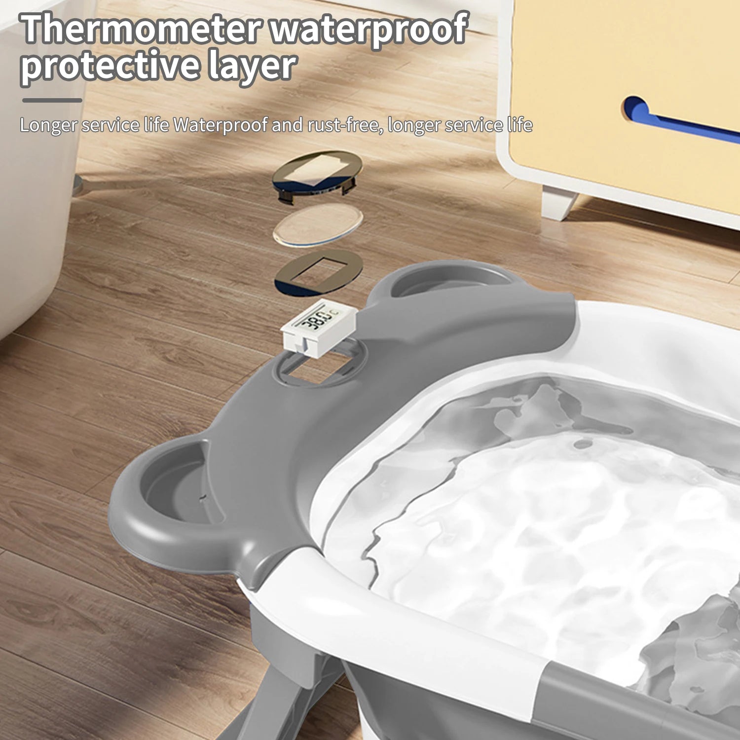 Baignoire pliable pour bébé avec thermomètre, tapis de bain antidérapant, coussin de soutien, baignoire de douche portable pour nouveau-né de 0 à 15 mois, piscine de bain de voyage