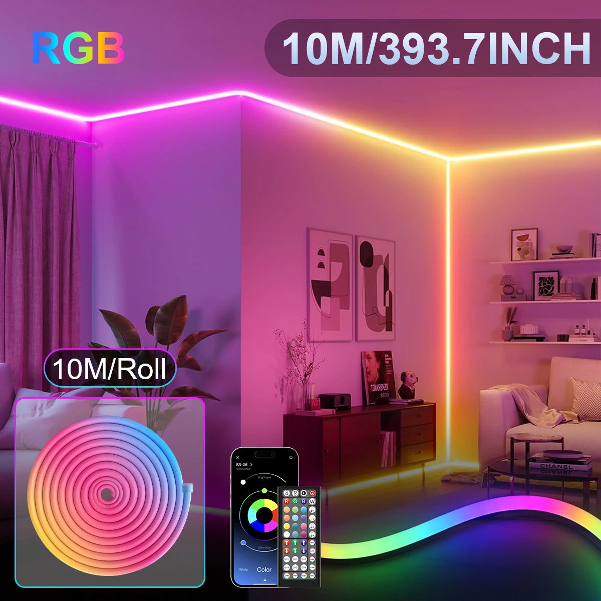 Ruban LED Néon RGB 30M/20M avec application et télécommande, étanche IP65, formes personnalisables, synchronisation musicale, fonction minuterie, pour décoration intérieure et extérieure, maison, fête, bar