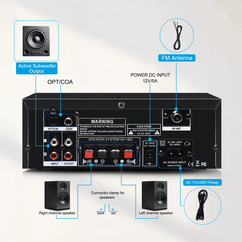 Woopker AK35/AK45/AK45 Pro/AK55 amplificateur numérique amplificateur de son Bluetooth 2 canaux HIFi FM USB amplificateur Audio pour maison voiture karaoké