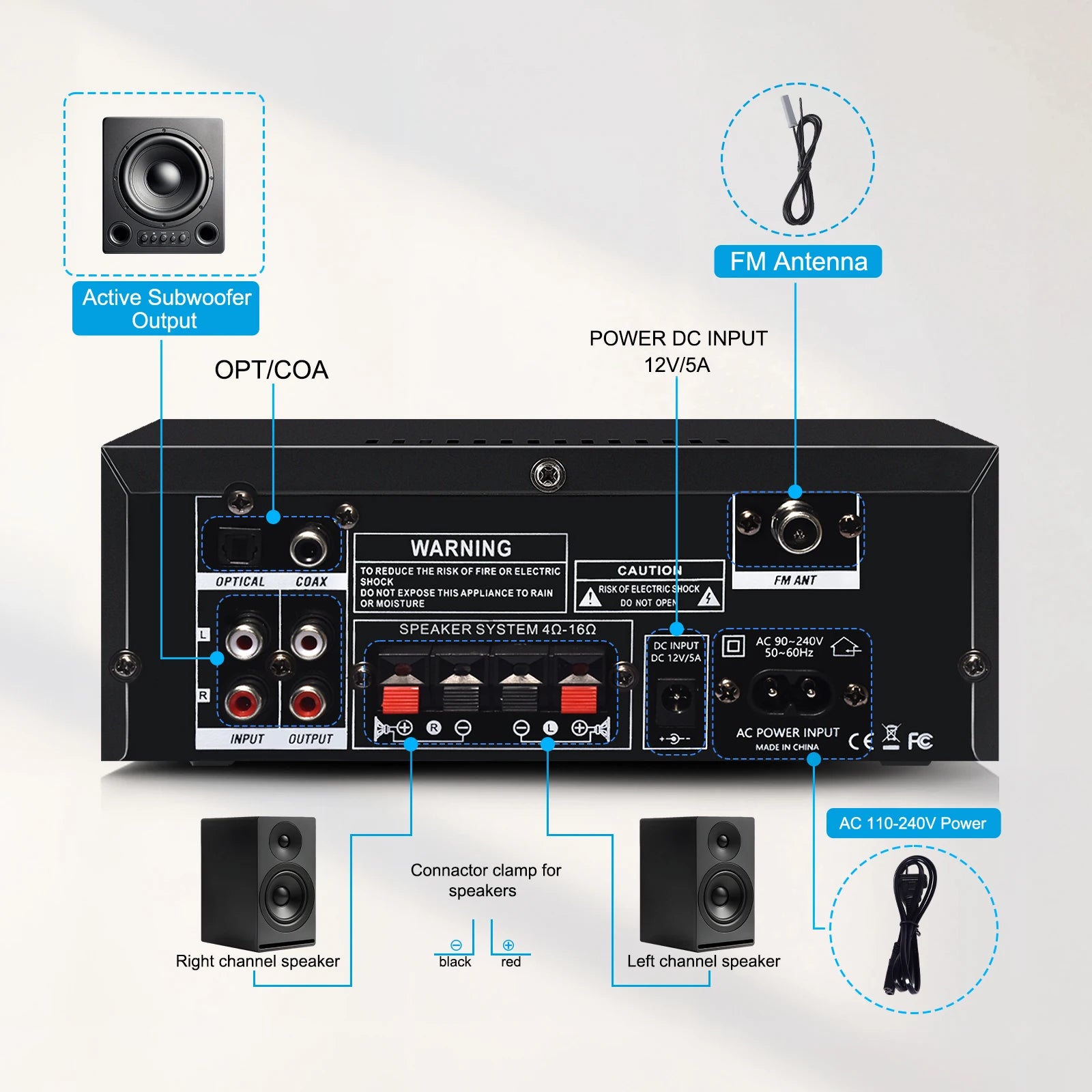 Woopker AK35/AK45/AK45 Pro/AK55 amplificateur numérique amplificateur de son Bluetooth 2 canaux HIFi FM USB amplificateur Audio pour maison voiture karaoké
