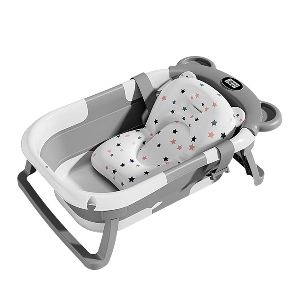 Baignoire pliable pour bébé avec thermomètre, tapis de bain antidérapant, coussin de soutien, baignoire de douche portable pour nouveau-né de 0 à 15 mois, piscine de bain de voyage