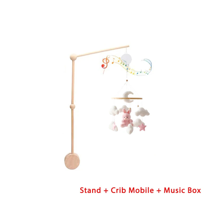 Lit de bébé Mobile en bois, hochet, jouet en feutre doux, ours de dessin animé, support Mobile, boîte à musique pour nouveau-né, cloche de lit, support suspendu