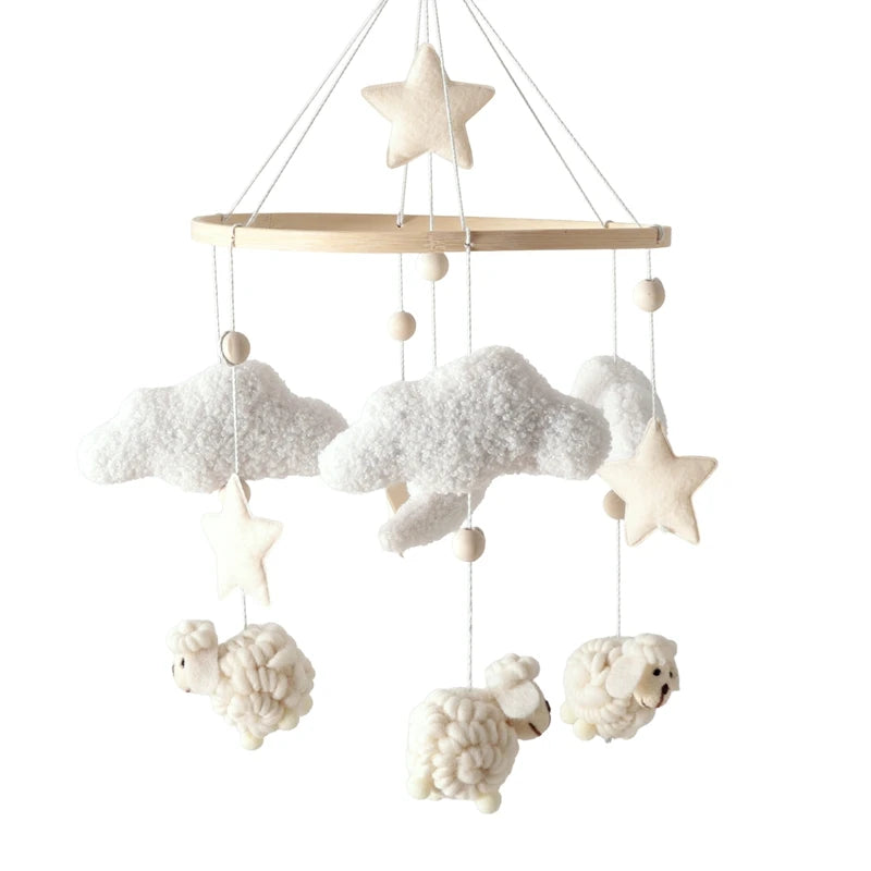 Lit de bébé Mobile en bois, hochet, jouet en feutre doux, ours de dessin animé, support Mobile, boîte à musique pour nouveau-né, cloche de lit, support suspendu