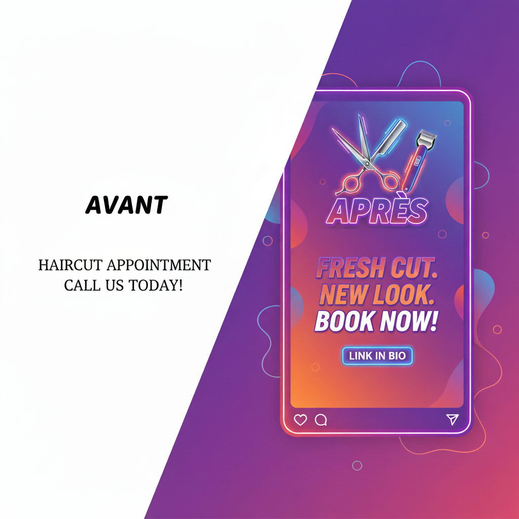 Avant/Après - Pack Communication Barber style réseaux sociaux