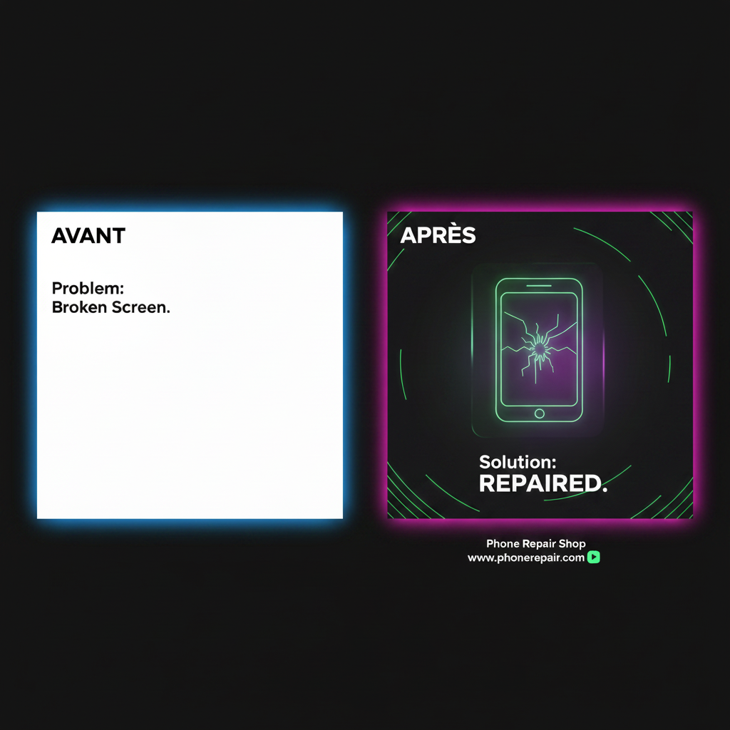 Avant/Après - Pack Communication Réparation Téléphone style néon premium