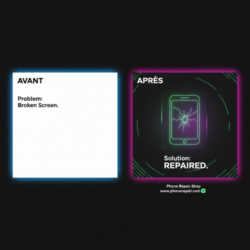 Avant/Après - Pack Communication Réparation Téléphone style néon premium