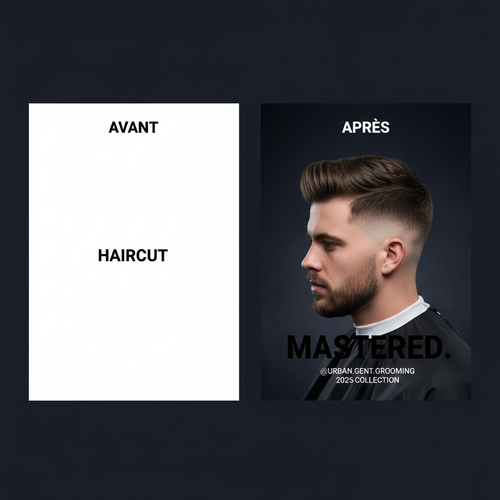 Avant/Après - Pack Communication Coiffeur Homme style réseaux sociaux